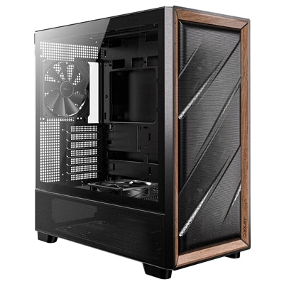 Antec FLUX Mid Tower Gaming Case - Walnut Wood, 5 PWM Fans, USB-C Antec FLUX Mid Tower Gaming Case - Walnut Wood, 5 PWM Fans, USB-C